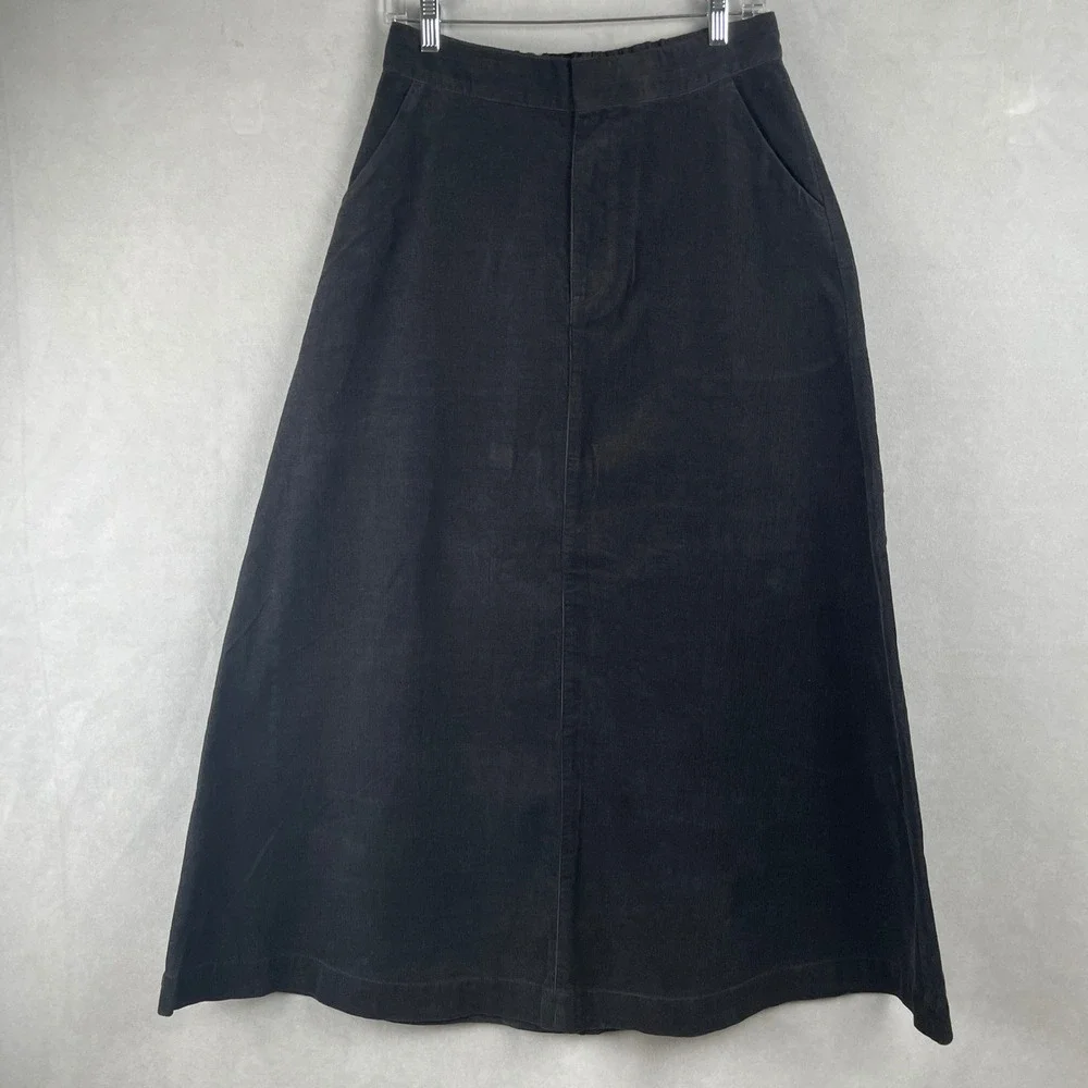 MUJI Black Kapok Corduroy A Line Flare‎ Midi Skirt Wmns M Eco Friendly Academia